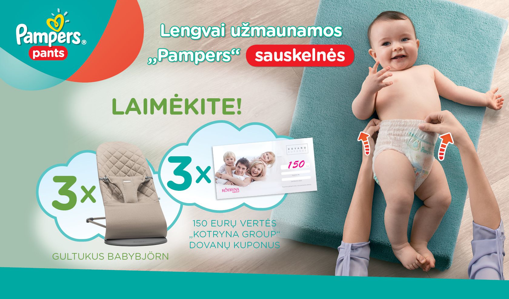 Lengvai užmaunamos PAMPERS sauskelnės!